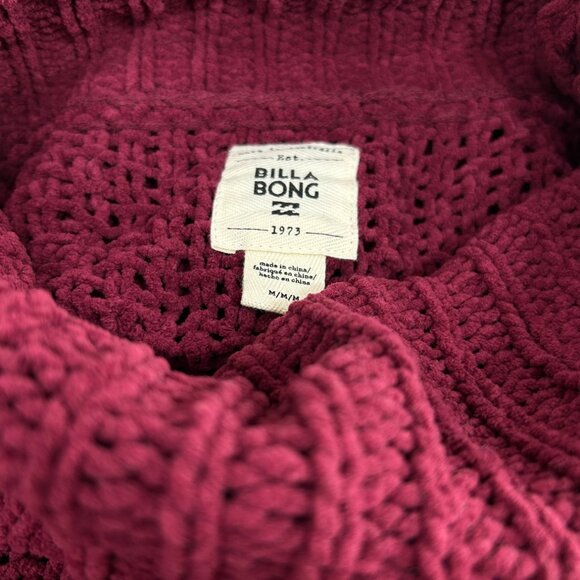 BILLABONG Cherry Moon Pullover Sweater Sz M Maroon Red Woven Knit Cowl Neck Cozy - Picture 6 of 9